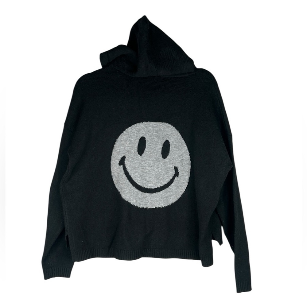 Sweet Romeo Black Knit Smiley Face Long Sleeve Hoodie Sweater Size Medium‎